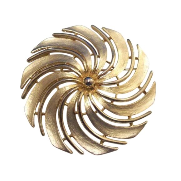 Sarah Coventry Windmill Slotted Round Bead Pin Brooch Gold Tone - Picture 5 of 5